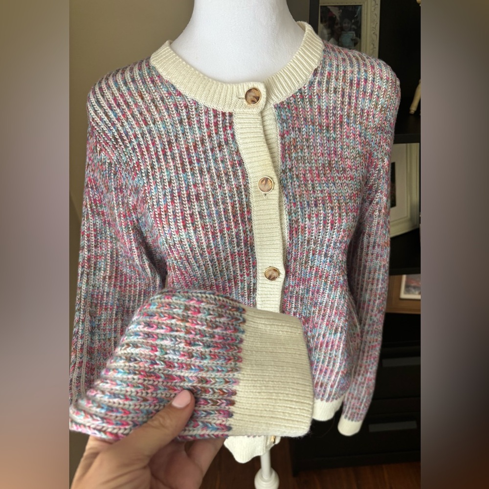 J. Crew Multicolor Knit Cardigan with Cream Accents Large - Picture 6 of 7